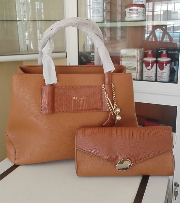 👜 Sac à main femme + portefeuille assorti (couleur marron caramel)