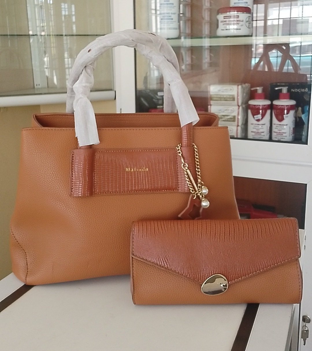 👜 Sac à main femme + portefeuille assorti (couleur marron caramel)